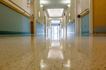 Image showing hospital hallway interior architecture and finishes in corridor