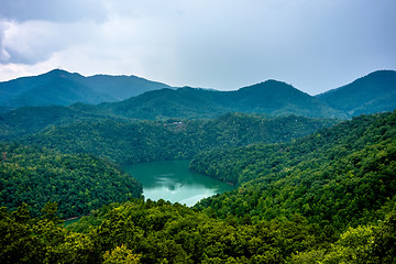 Image showing beautiful aerial scenery over lake fontana in great smoky mounta