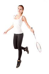 Image showing Beautiful girl with badminton racket in hands