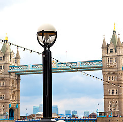 Image showing london tower in england old bridge and the cloudy sky