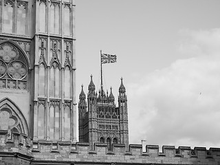 Image showing Black and white Houses of Parliament in London