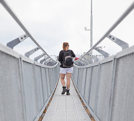 Image showing Hiker, young woman with backpack