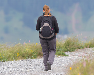 Image showing Hiker, young woman with backpack