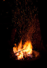 Image showing Sparks and fire in forge