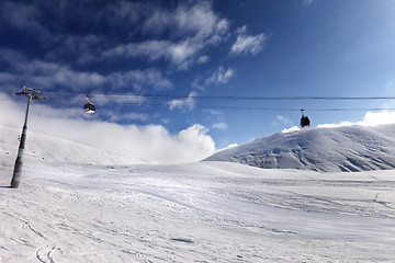 Image showing Gondola lift and ski slope