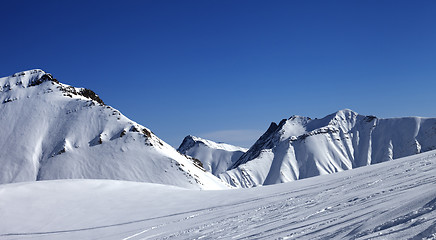 Image showing Panoramic view on ski slope at nice day