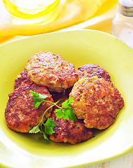 Image showing cutlets on the green plate