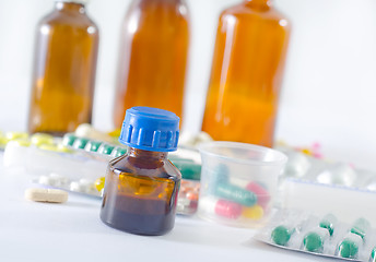 Image showing color pills and medical bottle