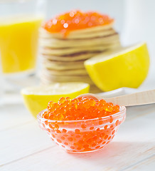 Image showing pancakes with caviar