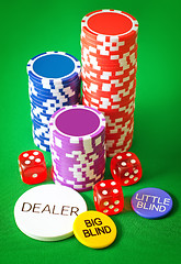 Image showing Group from chips for poker on the green background