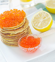 Image showing pancakes with caviar