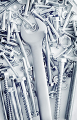 Image showing nuts and bolts, close-up of various steel nuts and bolts