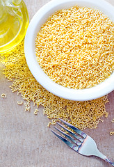 Image showing Pasta - alphabet, raw italian pasta in bowl