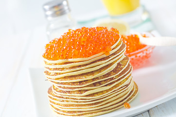 Image showing pancakes with caviar