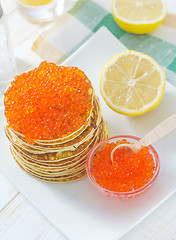 Image showing pancakes with caviar