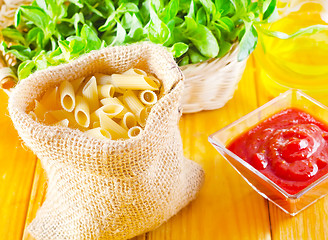 Image showing Close-up of assorted pasta in jute bag