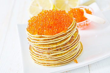 Image showing pancakes with caviar