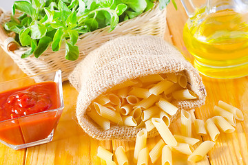 Image showing Close-up of assorted pasta in jute bag