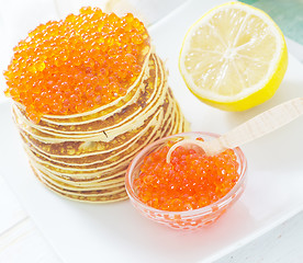 Image showing pancakes with caviar