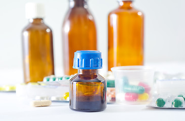 Image showing color pills and medical bottle