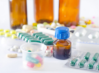 Image showing color pills and medical bottle