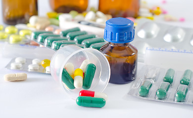 Image showing color pills and medical bottle
