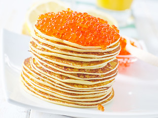 Image showing pancakes with caviar