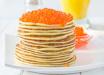 Image showing pancakes with caviar