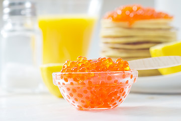 Image showing pancakes with caviar