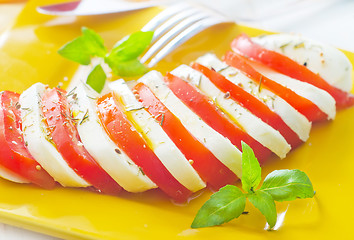 Image showing caprese, fresh salad with tomato and mozzarella