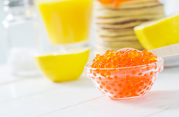 Image showing pancakes with caviar