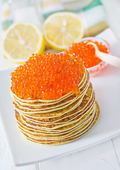 Image showing pancakes with caviar