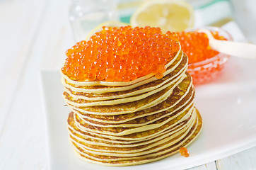 Image showing pancakes with caviar