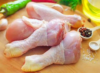 Image showing Raw chicken on wooden board, Chicken with spice