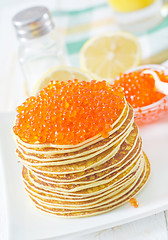 Image showing pancakes with caviar