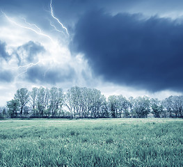 Image showing Green field and storm