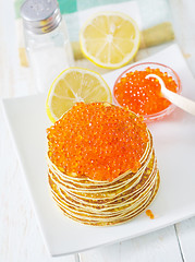 Image showing pancakes with caviar