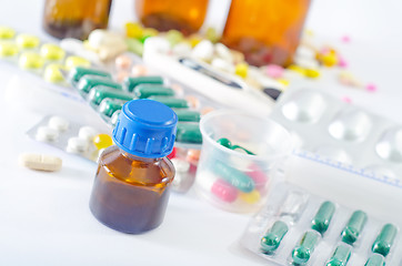 Image showing color pills and medical bottle