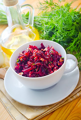 Image showing Fresh salad with beet and walnuts, vegetarian salad