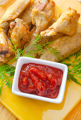 Image showing Hot Meat Dishes - Grilled Chicken Wings with Red Spicy Sauce