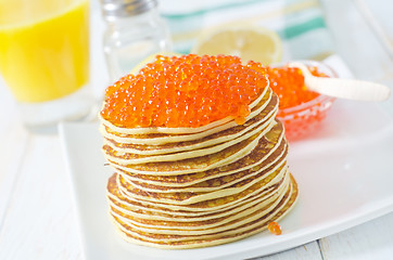 Image showing pancakes with caviar