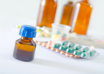 Image showing color pills and medical bottle