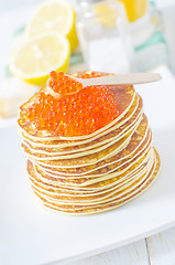 Image showing pancakes with caviar