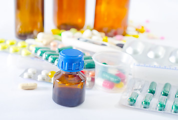 Image showing color pills and medical bottle