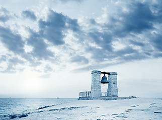 Image showing Big ancient bell on the beach in Crimea