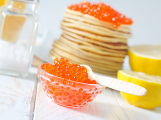 Image showing pancakes with caviar