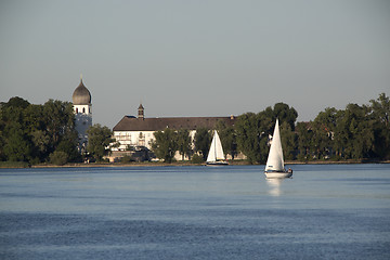 Image showing Isle of Frauenchiemsee with sailboats, Bavaria