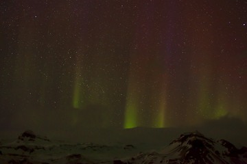 Image showing Different colors of northern lights in Iceland