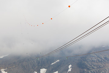 Image showing Funicular disappearing in clouds