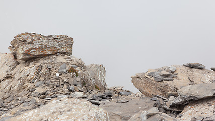 Image showing Large boulders in fog